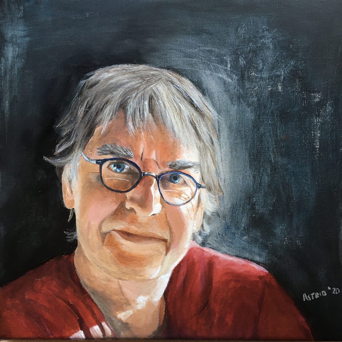 Portrait 20/002, 2020 — intimate head study bathed in warm light.