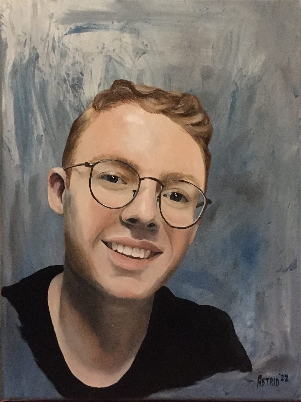 Portrait 22/002, 2022 — warm head-and-shoulders study with diagonal pose.